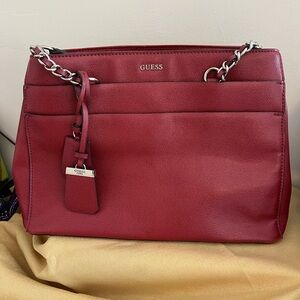 Guess Red Shoulder Bag with Silver Chain Strap